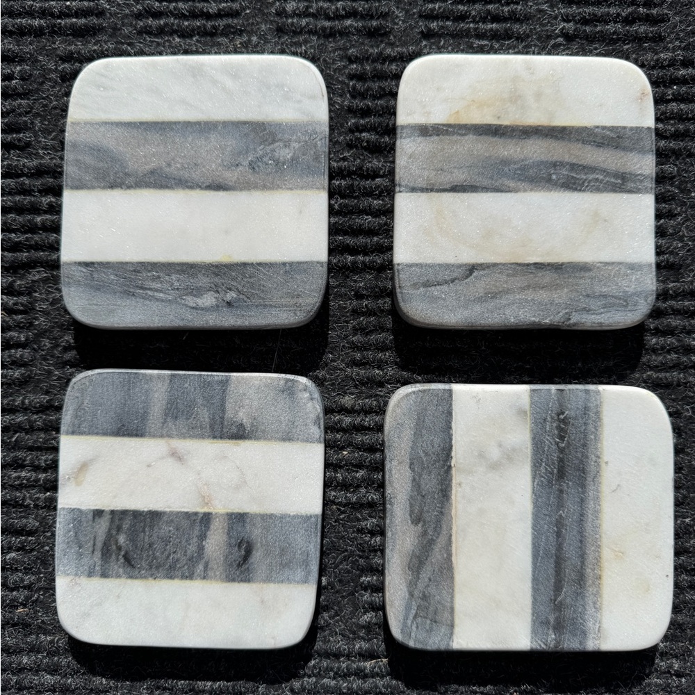 White & Gray Marble Square Coasters - Set of 4
